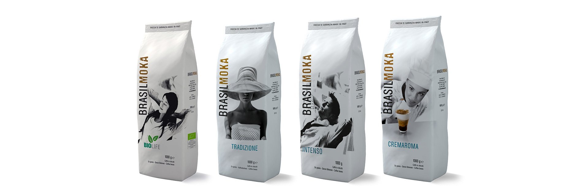 Confezioni del caffè prodotto e distribuito da Brasilmoka